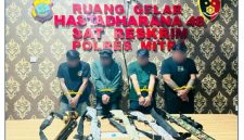 Polres Mitra menyita lima pucuk senjata angin rakitan dan mengamankan empat pria terkait unggahan bernada ancaman di media sosial